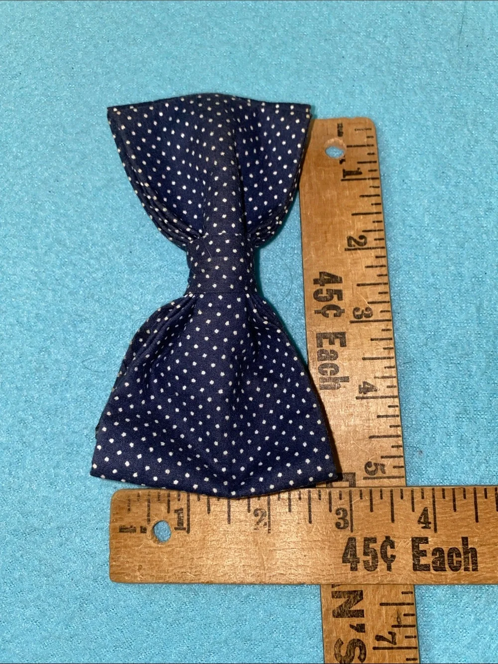 DOG Bow Tie Accessory slides onto collar navy blue white polka dots size OSFA